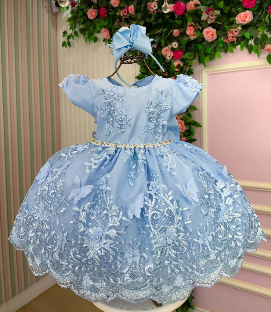 Vestido Marie Jardim Encantado Realeza Azul Bebe