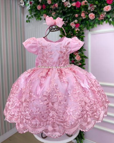 Vestido Marie Jardim Encantado Realeza Rosa Bebe