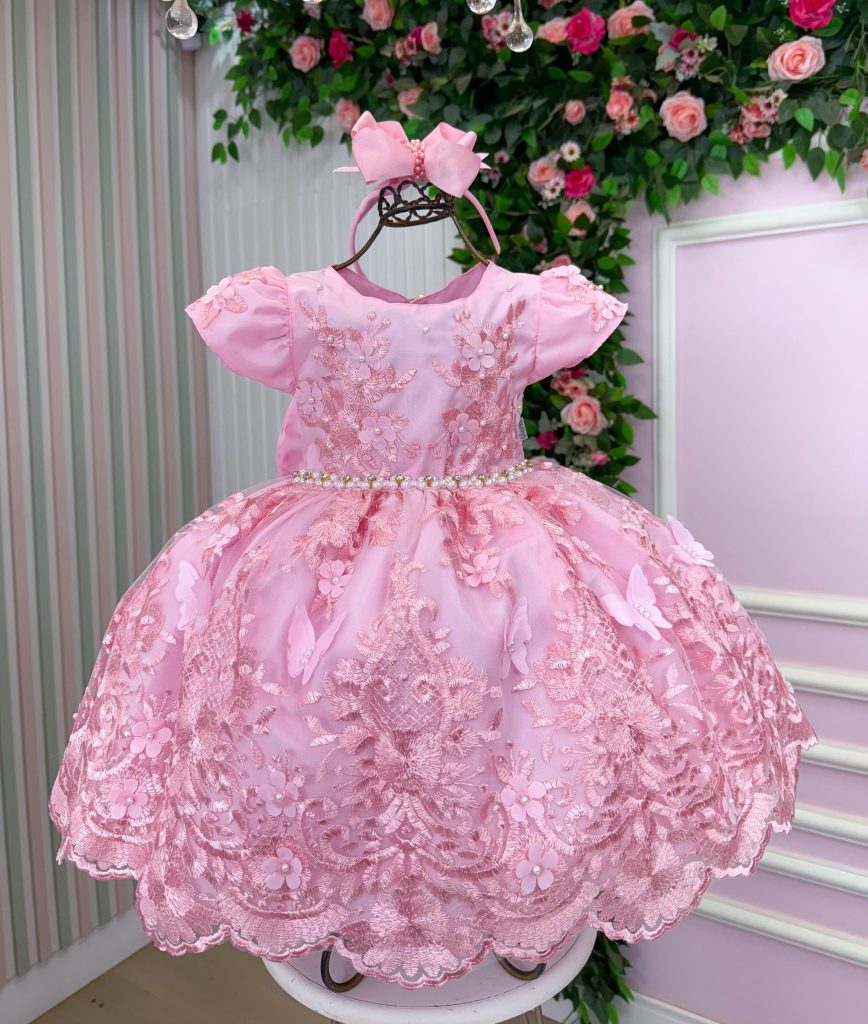 Vestido Marie Jardim Encantado Realeza Rosa Bebe