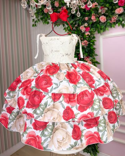 Vestido Giovanella Karine Off Florido Vermelho