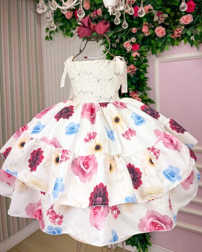 Vestido Giovanella Karine Off Florido Rosa