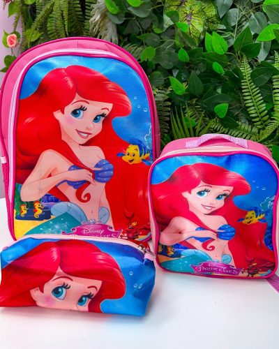 Kit Mochila de Costas + Lancheira + Estojo A Pequena Sereia – Ariel