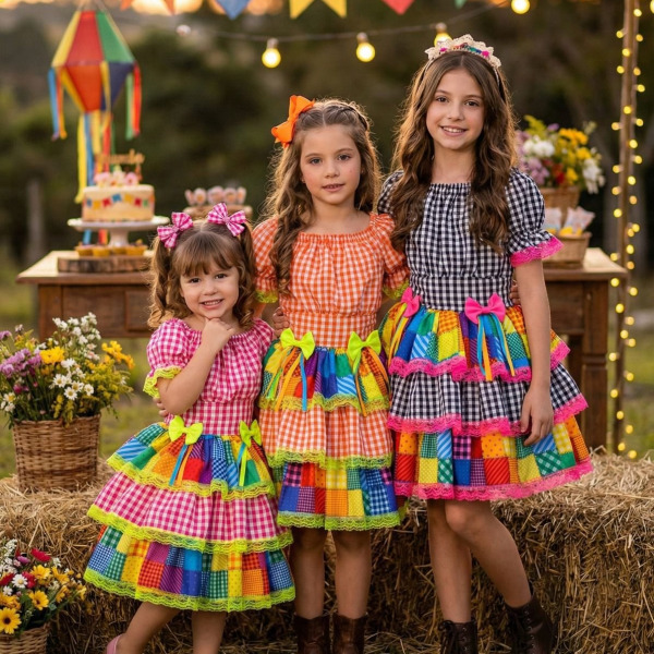 Vestido Junino Banana Club Luxo Quermesse do Sertão + Saiote