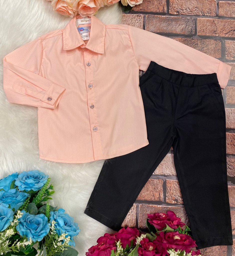Conjunto Meninos Kanga Social Samuel Salmão Calça Preta