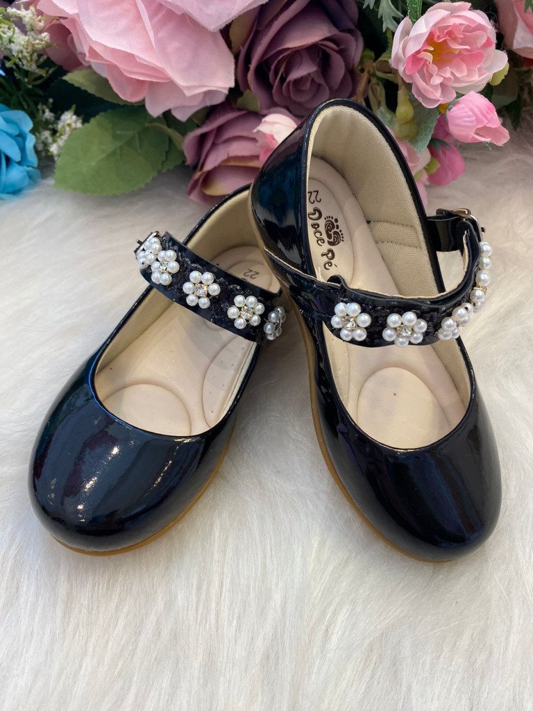 Sapatilha Doce Pe Preta Flor De Perolas