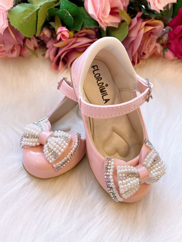Sapatilha Flor Di Mila Rosa Laço Perolas