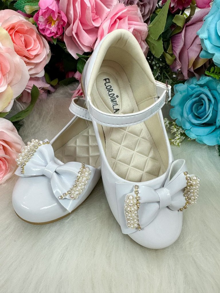 Sapatilha Flor di Mila Branco Perolas Neide