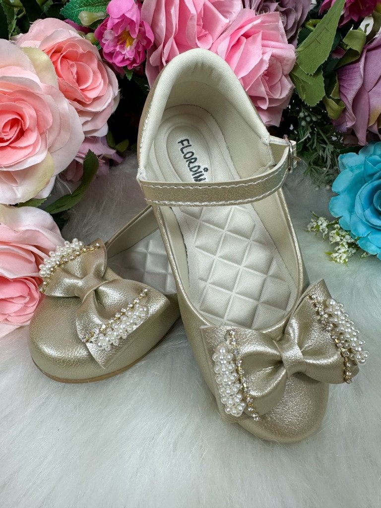Sapatilha Flor di Mila Dourada Perolas Neide