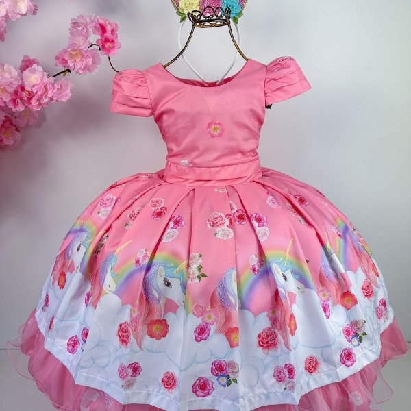 Vestido Infantil Bella Child Rosa Unicórnios