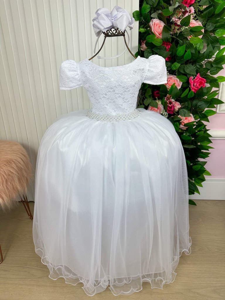 Vestido Enjoy Longo Laura Branco Rendado