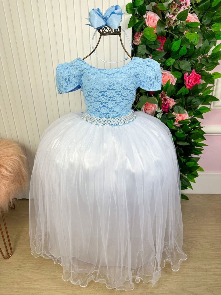 Vestido Enjoy Longo Mari Peito Rendado Azul Bebe