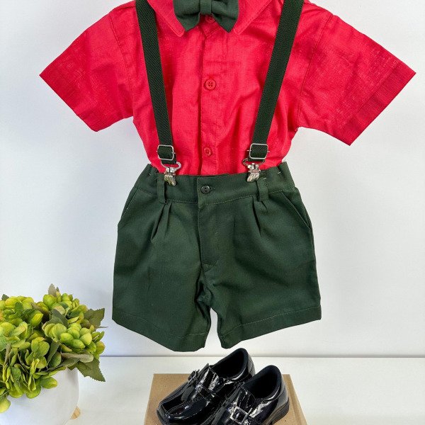 Conjunto Miss Cherry Henry Vermelho Suspensorio Verde Milita