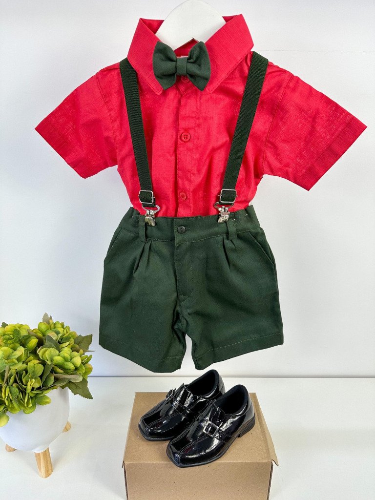Conjunto Miss Cherry Henry Vermelho Suspensorio Verde Milita