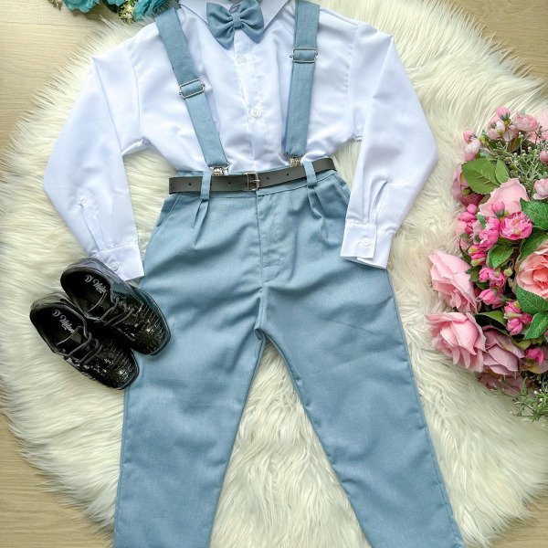 Conjunto Meninos Miss Cherry Leo Suspensorio Azul Serenity