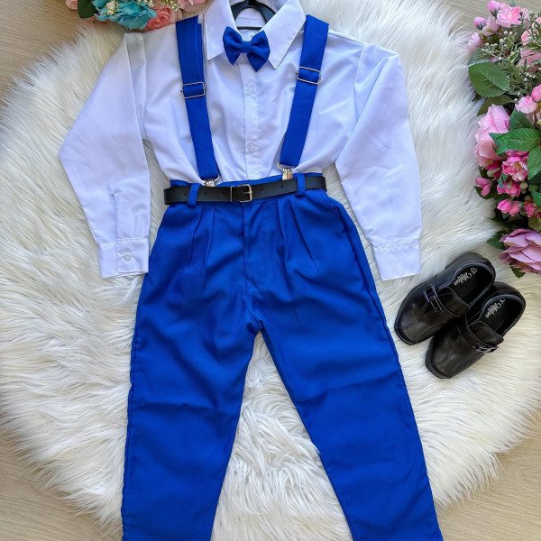 Conjunto Meninos Miss Cherry Leo Suspensorio Azul Royal