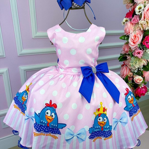 Vestido Tematicos Luxo Galinha Pintadinha Rosa e Azul