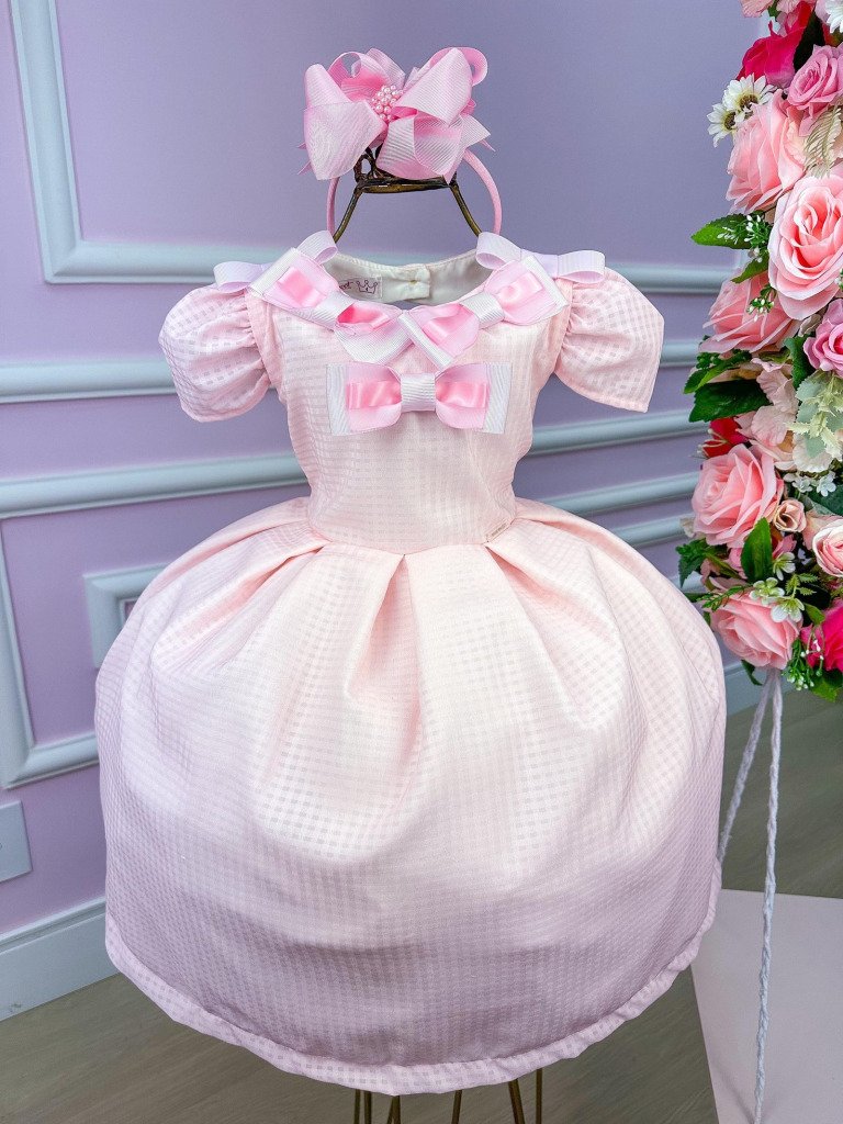 Vestido Miss Sweet Rosa Bebe Lacinhos