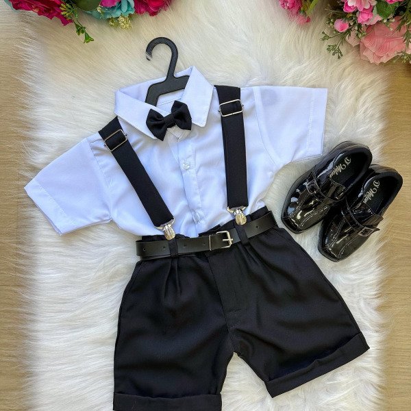 Conjunto Miss Cherry Meninos Social Shorts Ravi Preto
