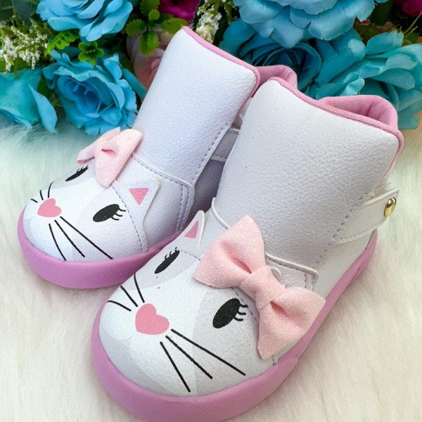 Tênis Bota Encanto de Criança Gatinha/Gata Branco Fashion