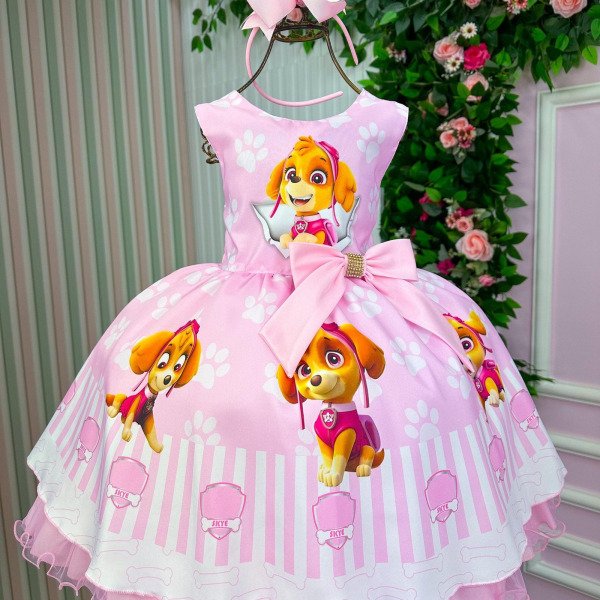 Vestido Tematicos Luxo Patrulha Canina -Sky Rosa Bebe
