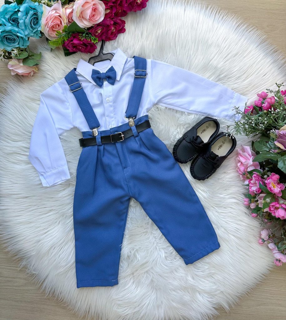 Conjunto Meninos Miss Cherry Leo Suspensorio Azul