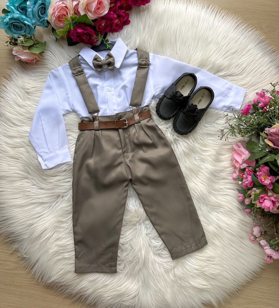 Conjunto Meninos Miss Cherry Leo Suspensorio Verde Militar