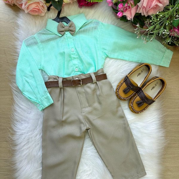 Conjunto Masculino Miss Cherry Social Verde Linho com Calça