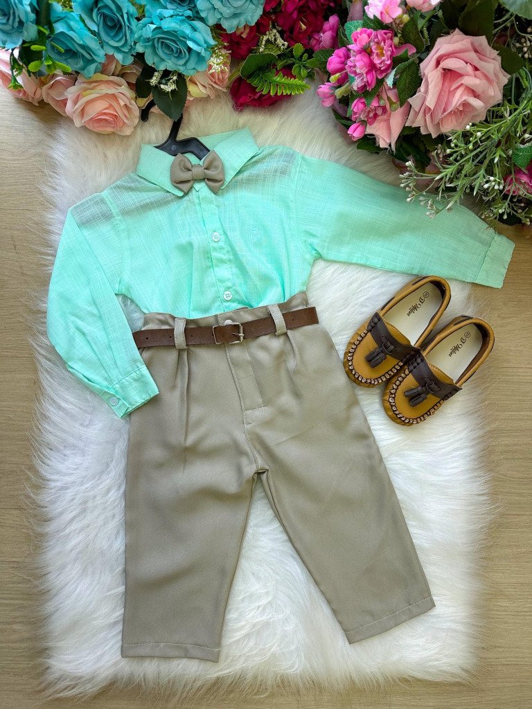 Conjunto Masculino Miss Cherry Social Verde Linho com Calça