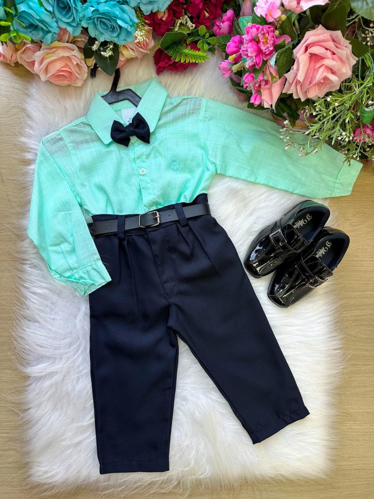 Conjunto Masculino Miss Cherry Social Verde Linho Com Calça