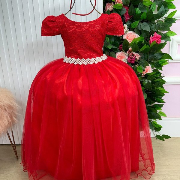 Vestido Enjoy Longo Laura Vermelho Peito Rendado