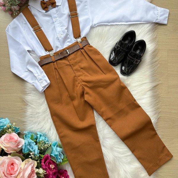 Conjunto Miss Cherry Vitor Suspensorio Marrom Teddy