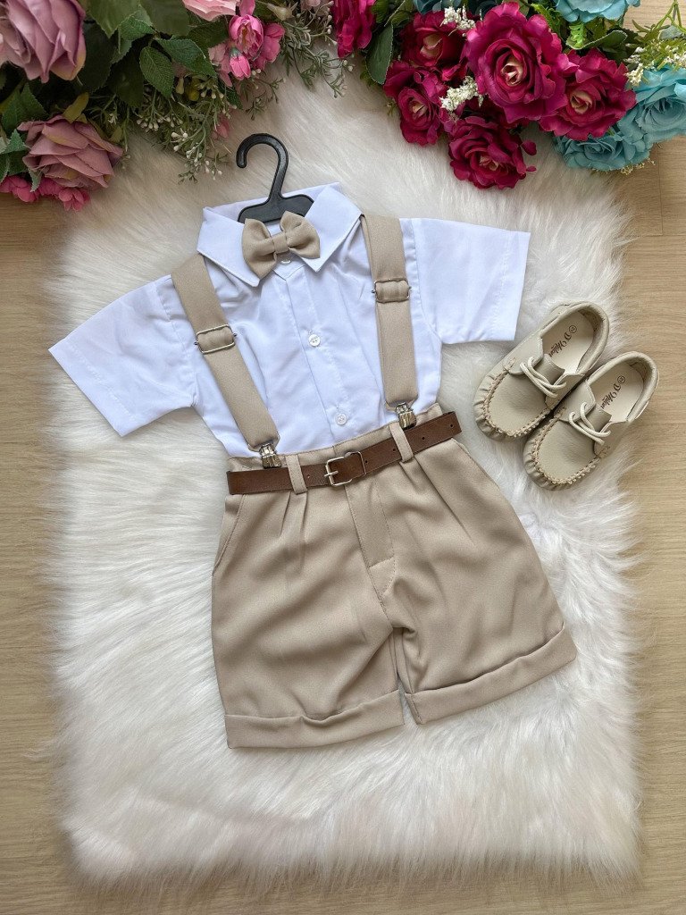 Conjunto Miss Cherry Meninos Social Shorts Ravi Bege Modelo