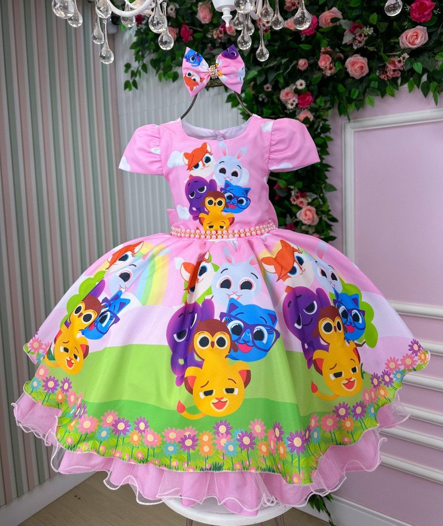 Vestido Tematico Mimadine Bolofofo Rosa Bebe