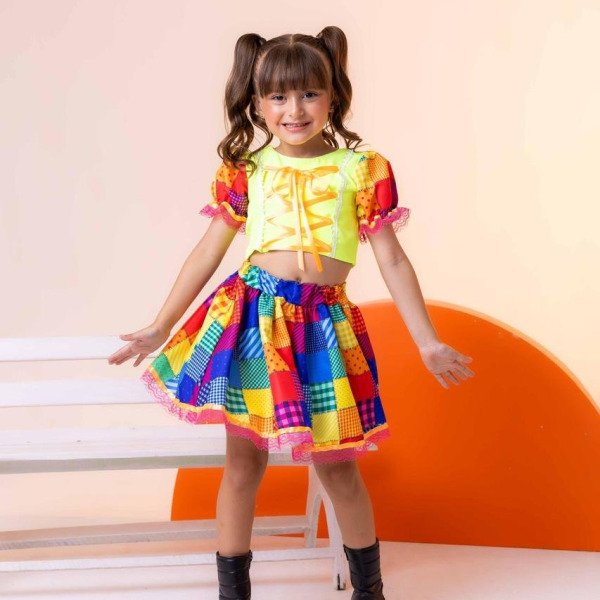 Conjunto Junino Banana Club Luxo Manu Verde Neon