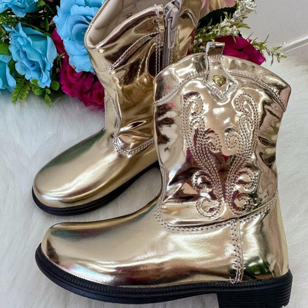 Bota – Coturno Doce Pe Boiadeira Texana Dourada Metali