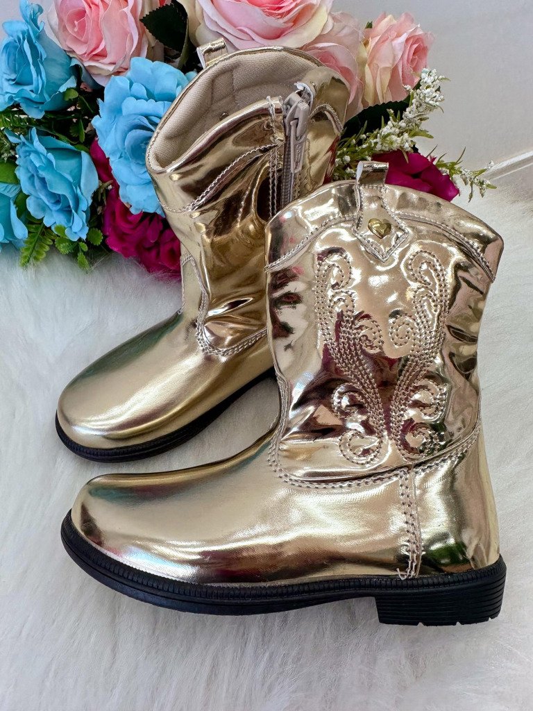 Bota – Coturno Doce Pe Boiadeira Texana Dourada Metali