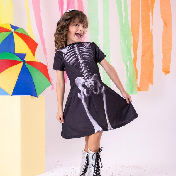 Fantasia Halloween Menina Esqueleto