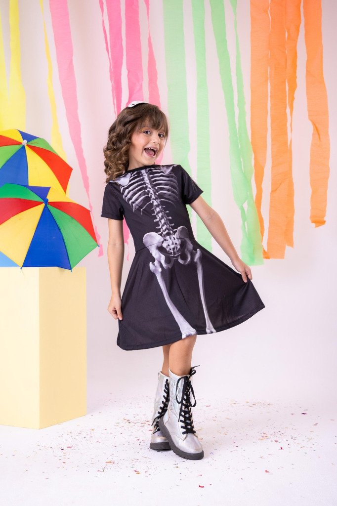 Fantasia Halloween Menina Esqueleto