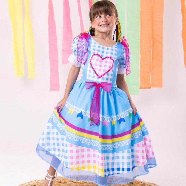 Vestido Marie Junino Luxo Quermesse do Amor Azul