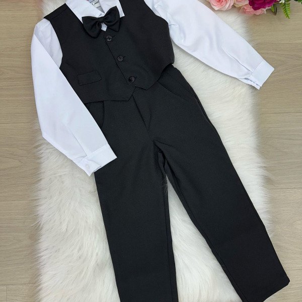 Conjunto Meninos Kanga Social Preto Colete