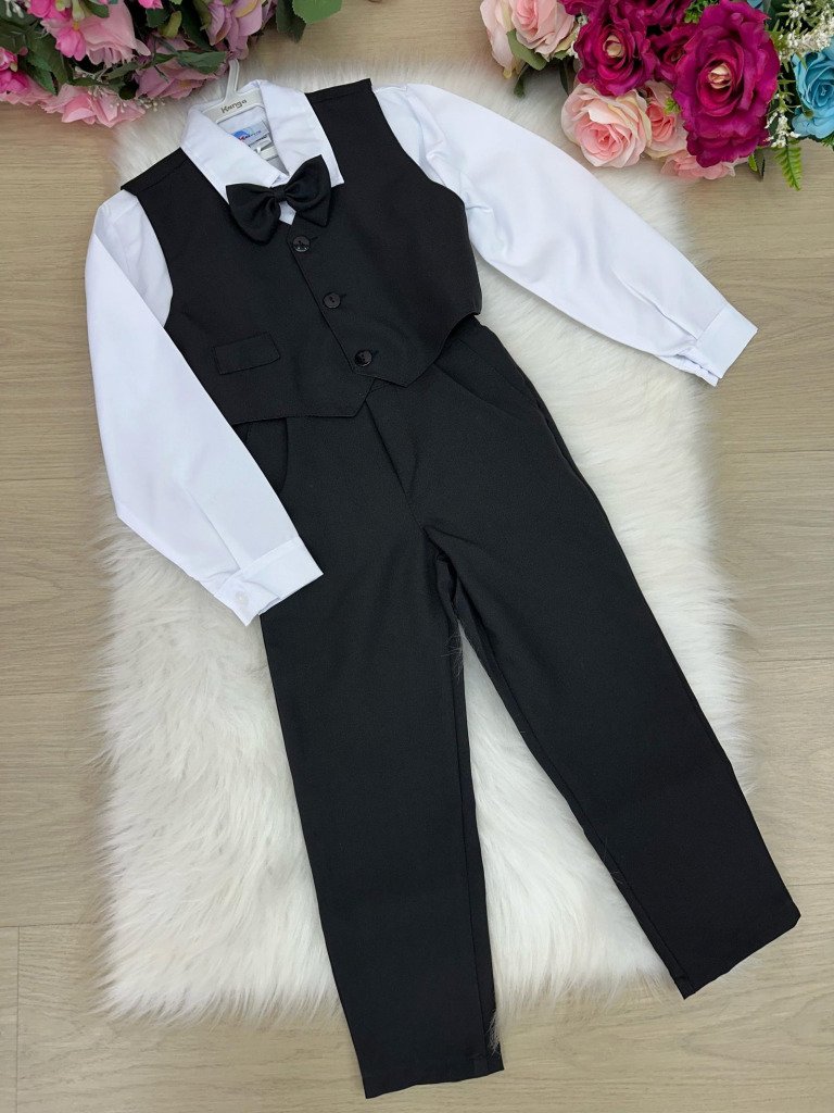 Conjunto Meninos Kanga Social Preto Colete