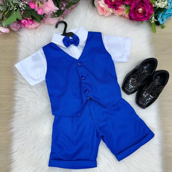Conjunto Social Miss Cherry Leandro Colete Azul Royal