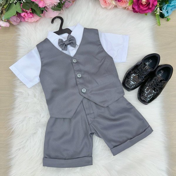 Conjunto Social Miss Cherry Leandro Colete Cinza Grafite