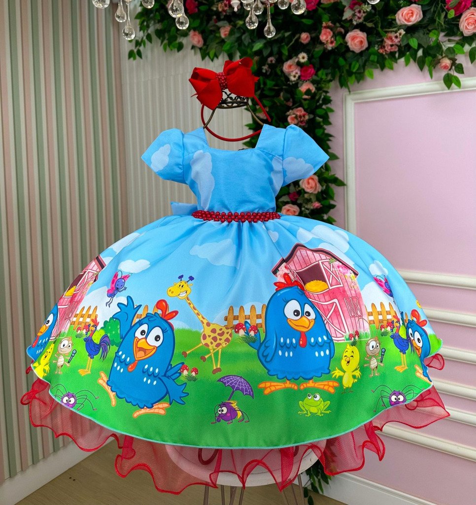 Vestido Infantil Temáticos da Gigi Galinha Pintadinha Azul M