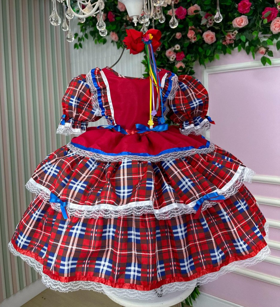 Vestido Bella Child Junino Caipira Luxo Maça do Amor
