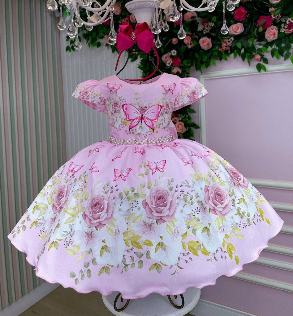 Vestido Marie Jardim Encantado Borboleta Rosa