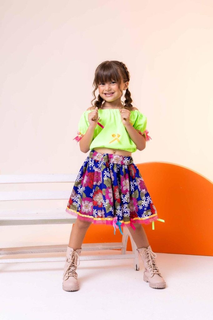 Conjunto Junino Banana Club Luxo Lola Verde Neon