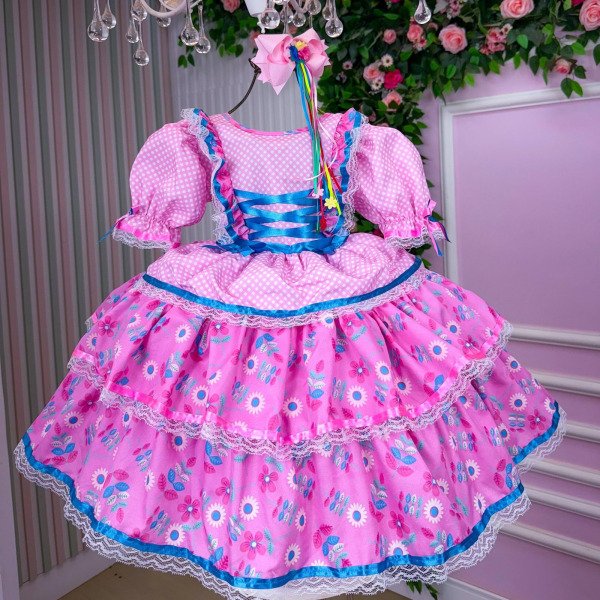 Vestido Bella Child Junino Quermesse Chique Rosa Bebe