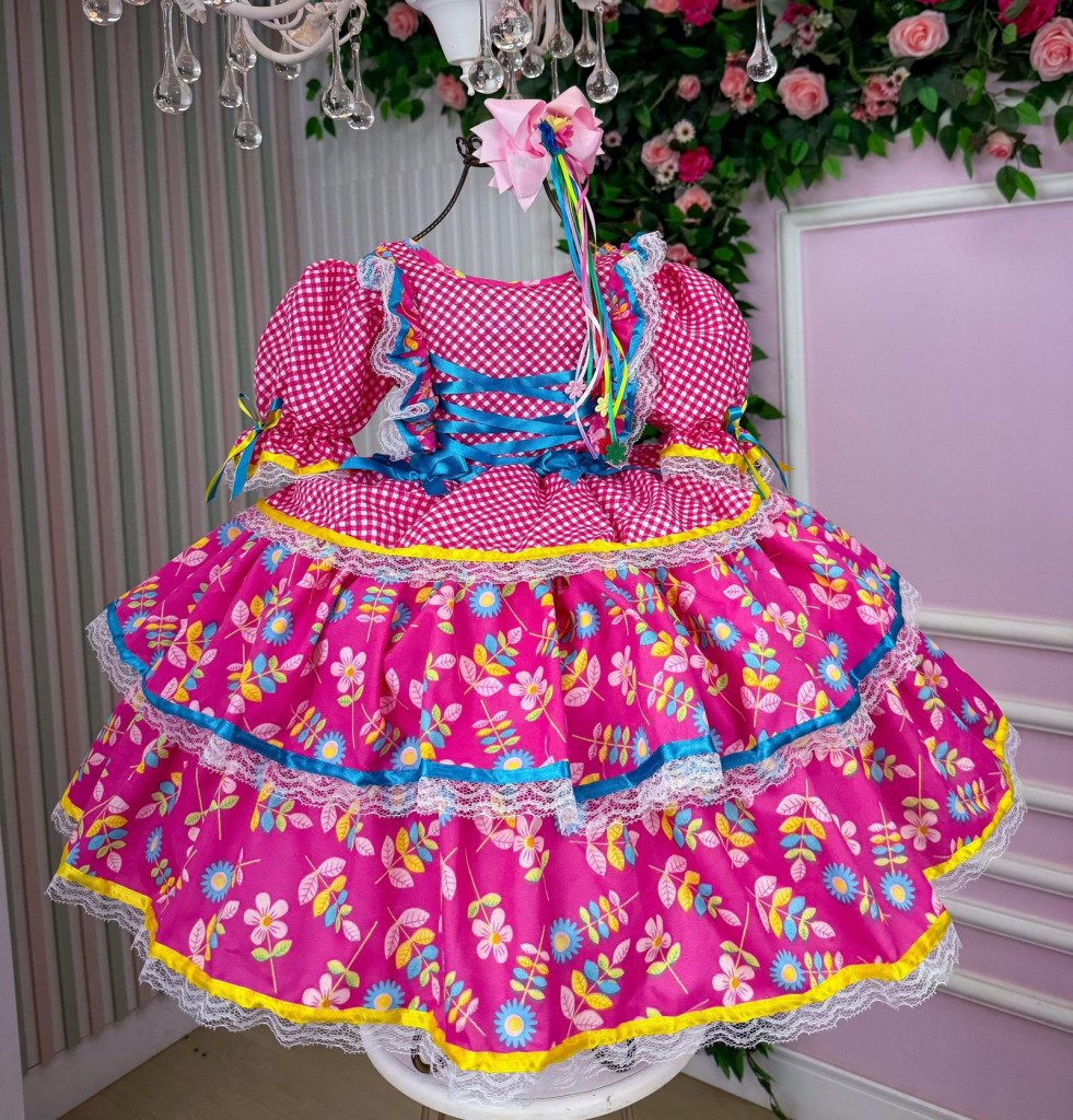 Vestido Bella Child Junino Quermesse Chique Pink
