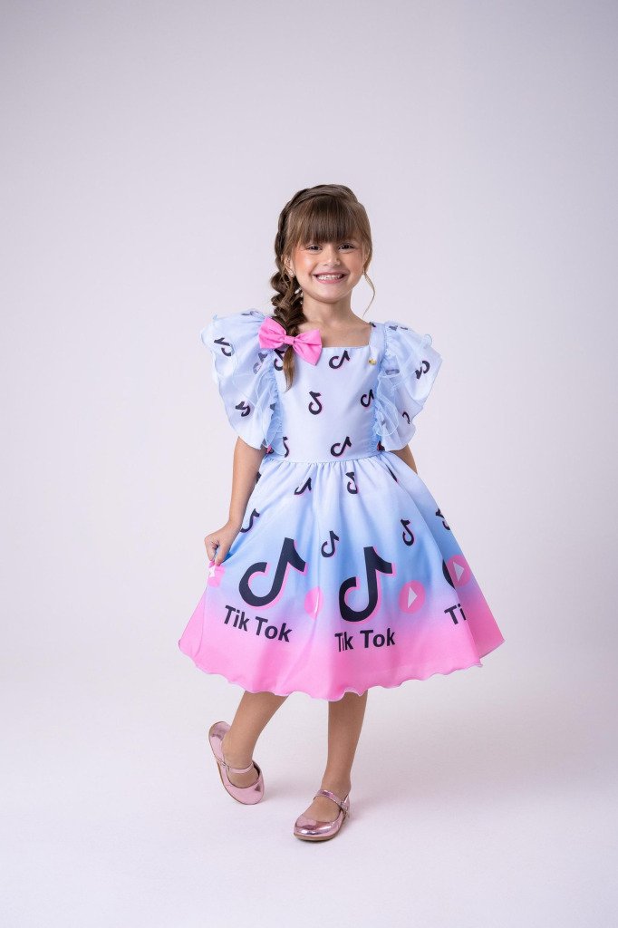 Vestido Temáticos Kids Tik Tok Azul Bebe